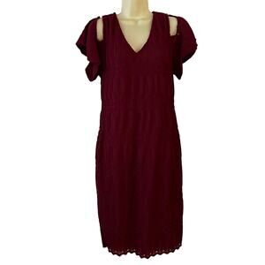 Simply Styled Size L Deep Red Jacquard Cold Shoulder Sheath Dress NWT